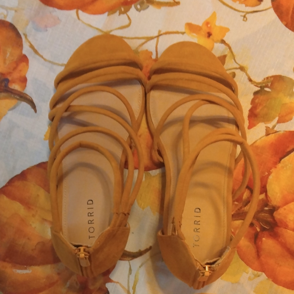 Torrid Women's Mustard Strappy Sandals in Faux Suede.